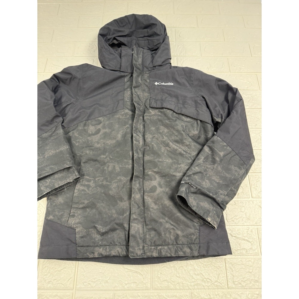 Columbia Omni Heat Interchange Jacket Mens Large Gray Camo Hooded Winter Coat